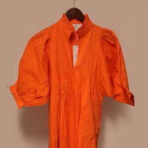 Never A Wallflower High Neck Dress Orange Windowpane Cotton Midi